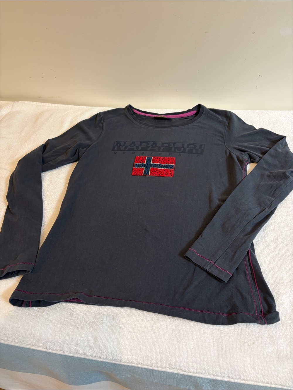 Napapijri Long Sleeve Tee with Red Flag Logo